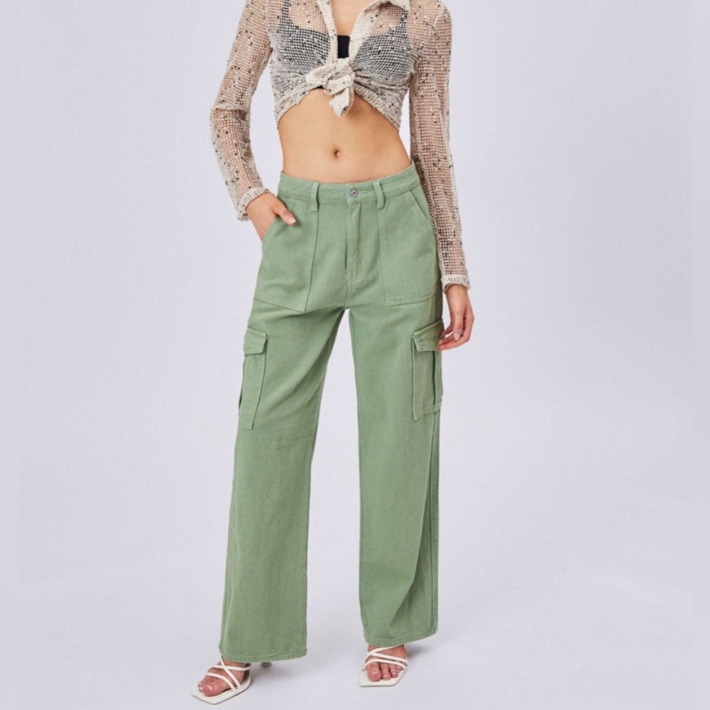 Cider Alessia Green Cargo Wide Jeans